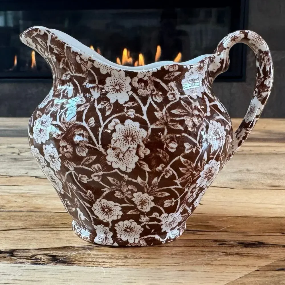 Vintage Royal Crownford Brown Calico Pitcher and Wash Basin Set, Staffordshire